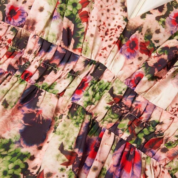 Multicolor Boho Women's Summer Waist-Defining Printed Floral Mini Dress - Picture 12 of 12